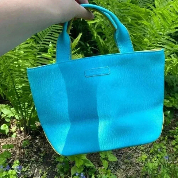 BAEKGAARD BLUE AND YELLOW VINTAGE HAND BAG - Picture 1 of 8